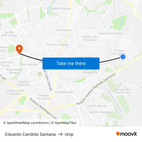 Eduardo Candido Santana to Unip map