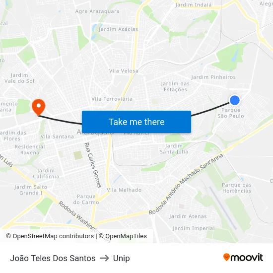 João Teles Dos Santos to Unip map