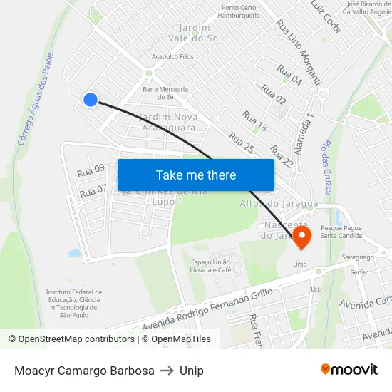Moacyr Camargo Barbosa to Unip map