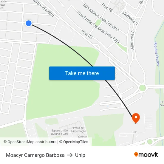 Moacyr Camargo Barbosa to Unip map