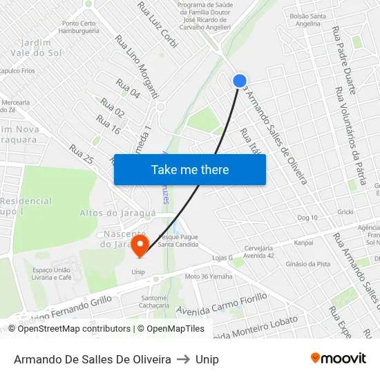 Armando De Salles De Oliveira to Unip map