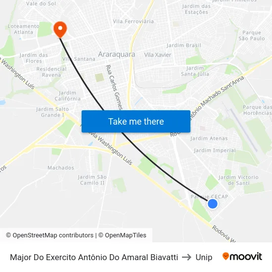 Major Do Exercito Antônio Do Amaral Biavatti to Unip map