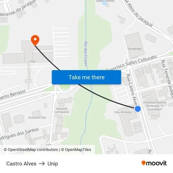 Castro Alves to Unip map