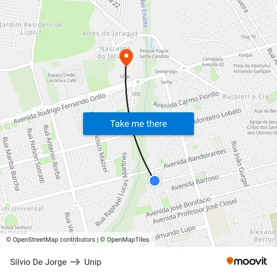Sílvio De Jorge to Unip map