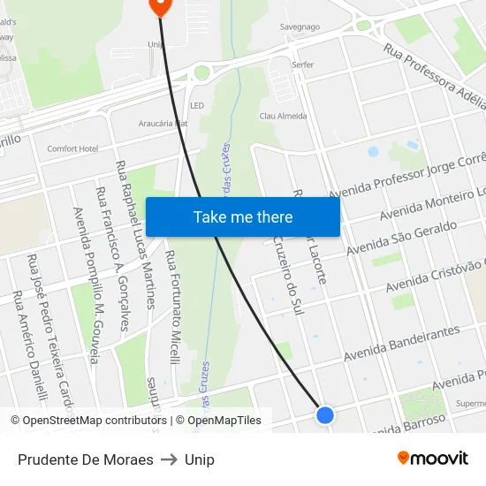Prudente De Moraes to Unip map