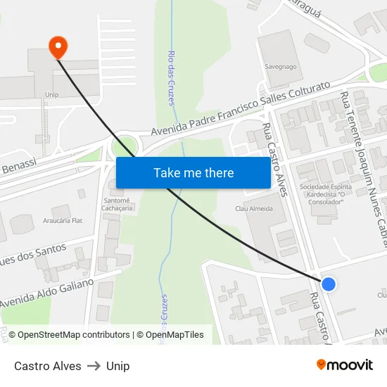 Castro Alves to Unip map