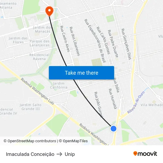 Imaculada Conceição to Unip map