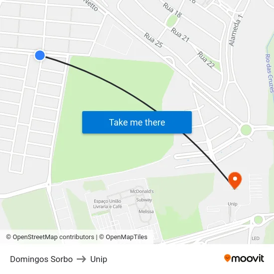 Domingos Sorbo to Unip map