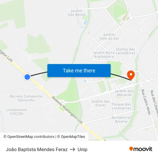 João Baptista Mendes Feraz to Unip map