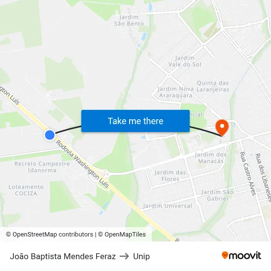 João Baptista Mendes Feraz to Unip map