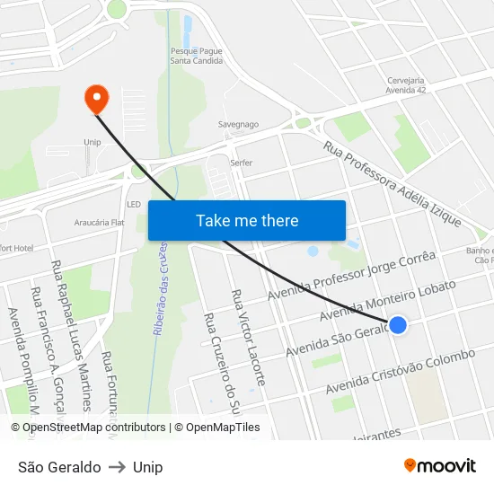 São Geraldo to Unip map