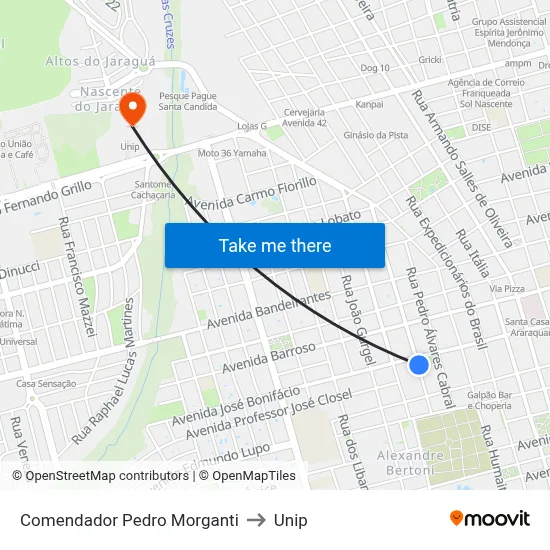 Comendador Pedro Morganti to Unip map