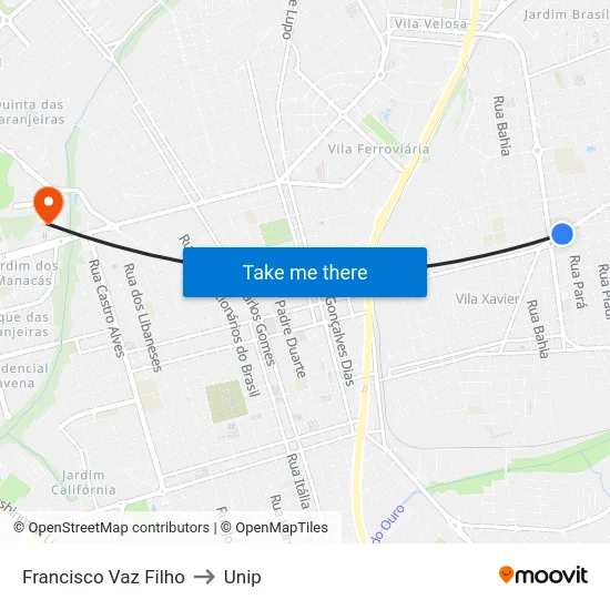 Francisco Vaz Filho to Unip map