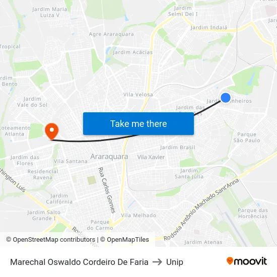Marechal Oswaldo Cordeiro De Faria to Unip map