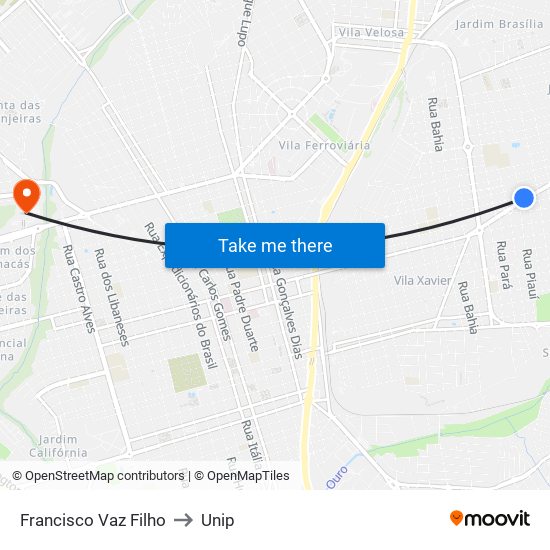 Francisco Vaz Filho to Unip map