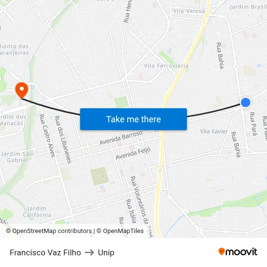 Francisco Vaz Filho to Unip map