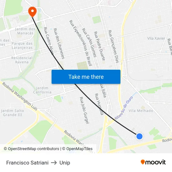 Francisco Satriani to Unip map