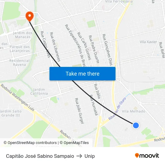 Capitão José Sabino Sampaio to Unip map
