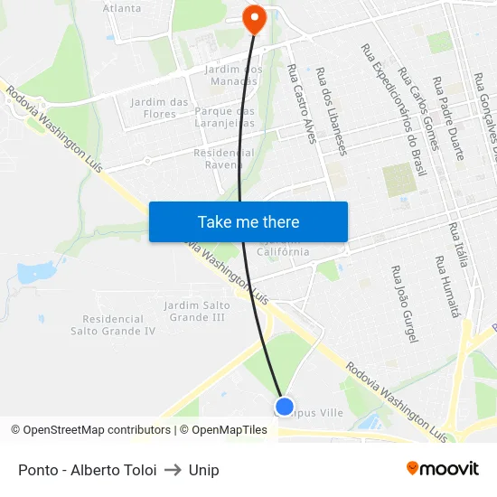 Ponto - Alberto Toloi to Unip map