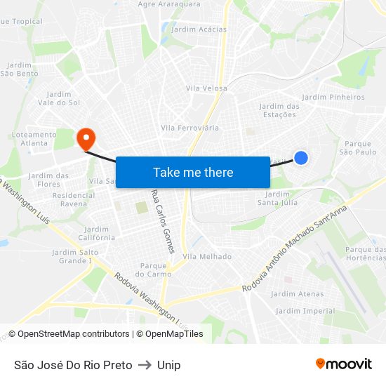 São José Do Rio Preto to Unip map