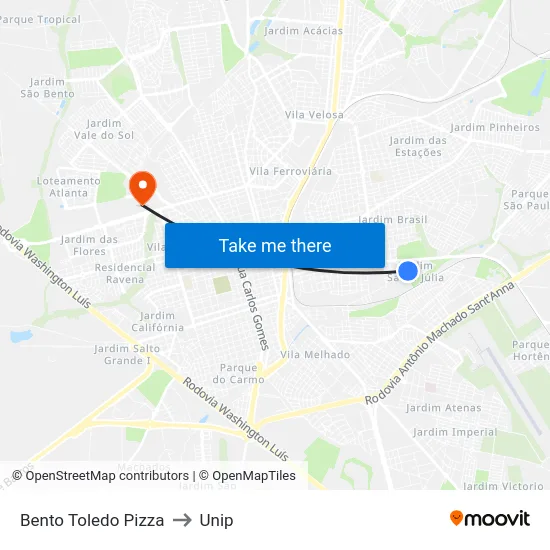 Bento Toledo Pizza to Unip map