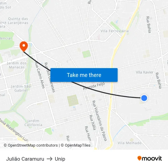 Julião Caramuru to Unip map