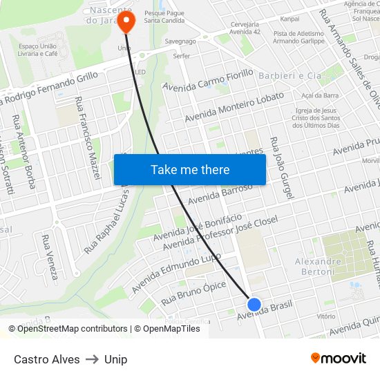 Castro Alves to Unip map