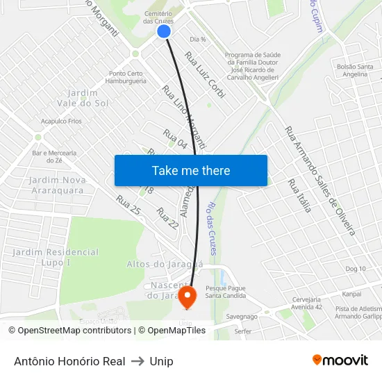 Antônio Honório Real to Unip map