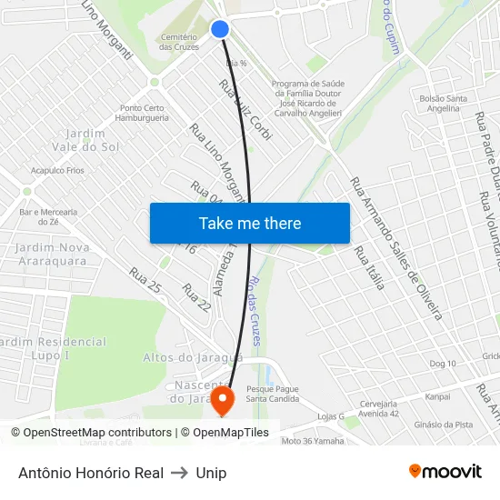Antônio Honório Real to Unip map