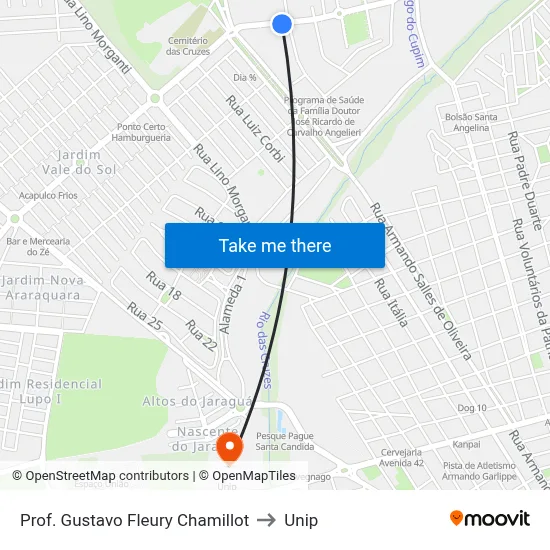 Prof. Gustavo Fleury Chamillot to Unip map