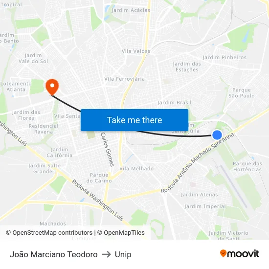 João Marciano Teodoro to Unip map