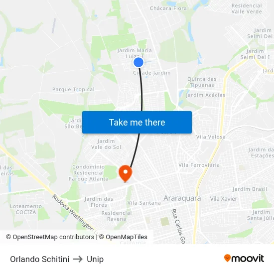 Orlando Schitini to Unip map