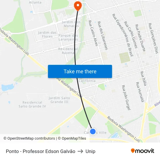 Ponto - Professor Edson Galvão to Unip map