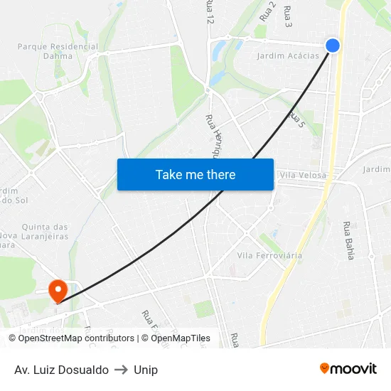 Av. Luiz Dosualdo to Unip map