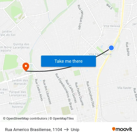 Rua Americo Brasiliense, 1104 to Unip map