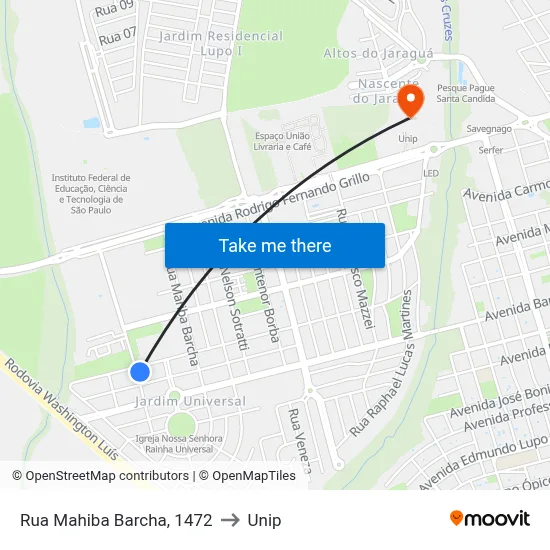 Rua Mahiba Barcha, 1472 to Unip map