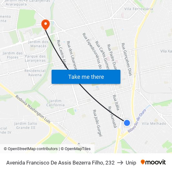 Avenida Francisco De Assis Bezerra Filho, 232 to Unip map