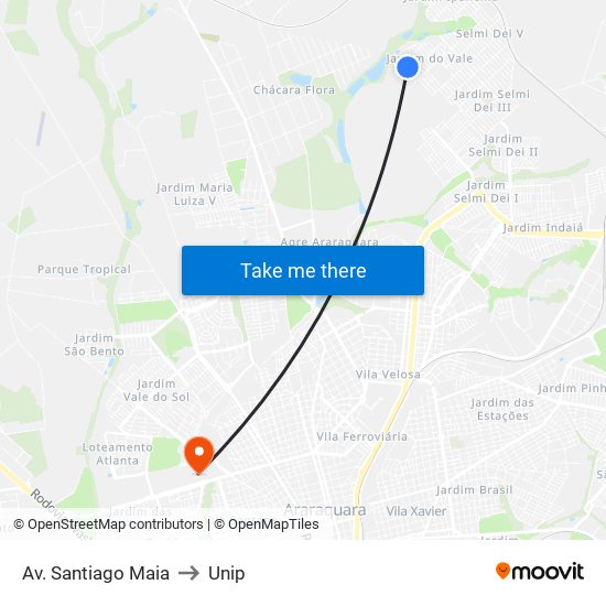 Av. Santiago Maia to Unip map