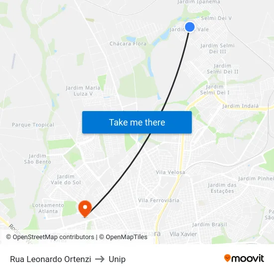 Rua Leonardo Ortenzi to Unip map
