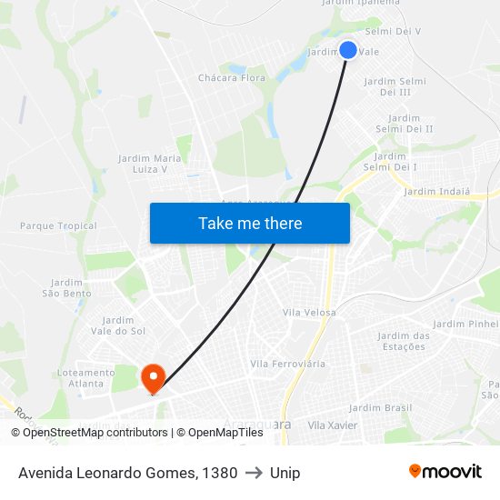 Avenida Leonardo Gomes, 1380 to Unip map