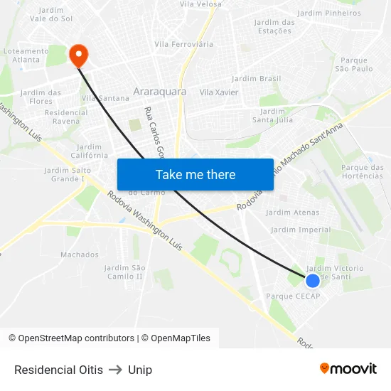 Residencial Oitis to Unip map