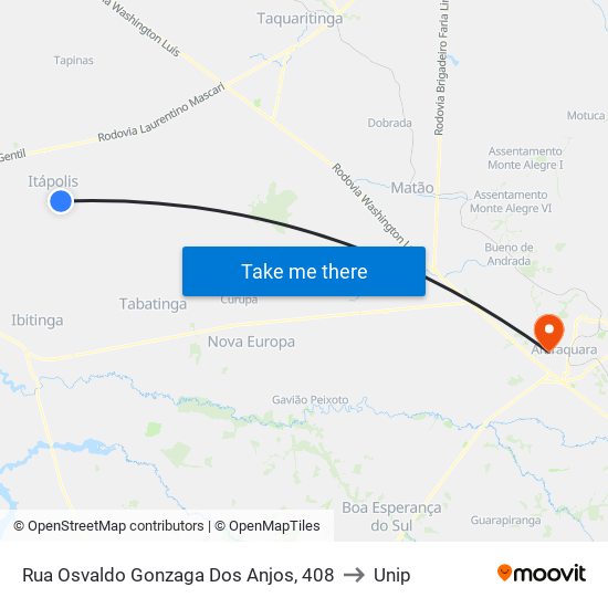 Rua Osvaldo Gonzaga Dos Anjos, 408 to Unip map