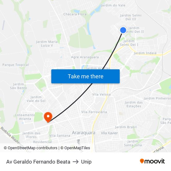 Av Geraldo Fernando Beata to Unip map