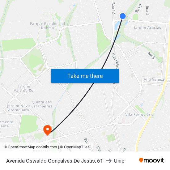 Avenida Oswaldo Gonçalves De Jesus, 61 to Unip map