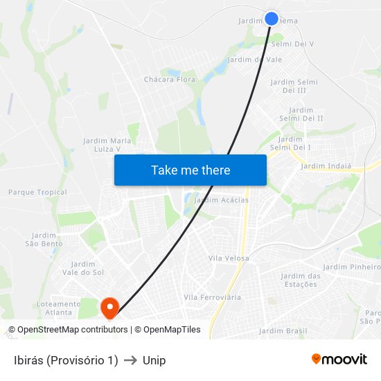 Ibirás (Provisório 1) to Unip map