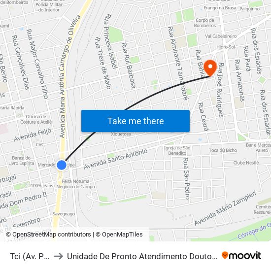 Tci (Av. Portugal) to Unidade De Pronto Atendimento Doutor Antônio Alonso Martinez map