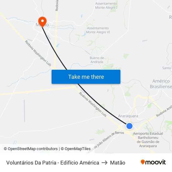 Voluntários Da Patria - Edifício América to Matão map