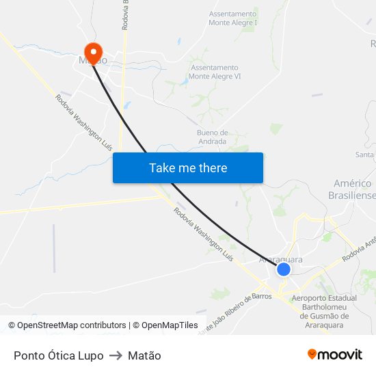 Ponto Ótica Lupo to Matão map