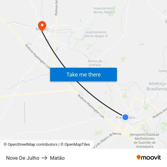 Nove De Julho to Matão map