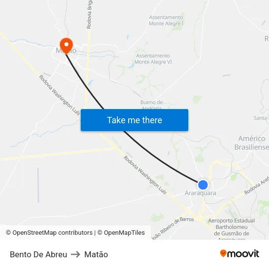 Bento De Abreu to Matão map